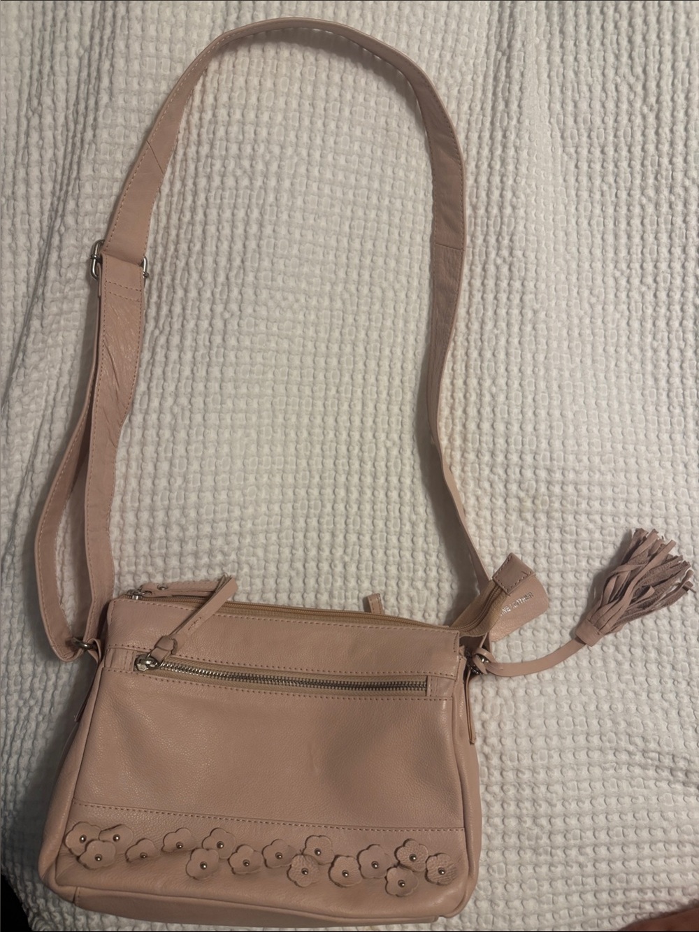 Blush Pink Floral Accent Crossbody Bag